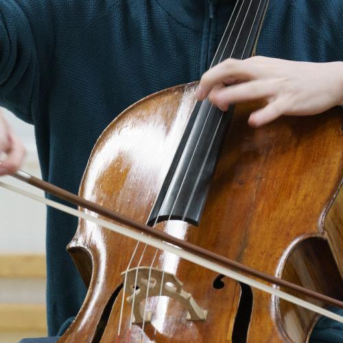 Close-up photo of a celloist.